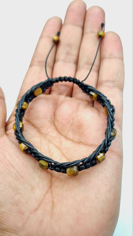 Jewelry Cut Tiger Eye Stone Adjustable Leather Bracelet Unisex