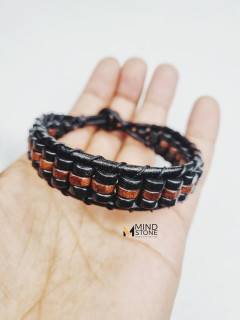دستبند مردانه چرم و چوب کد ۲۶۸۳